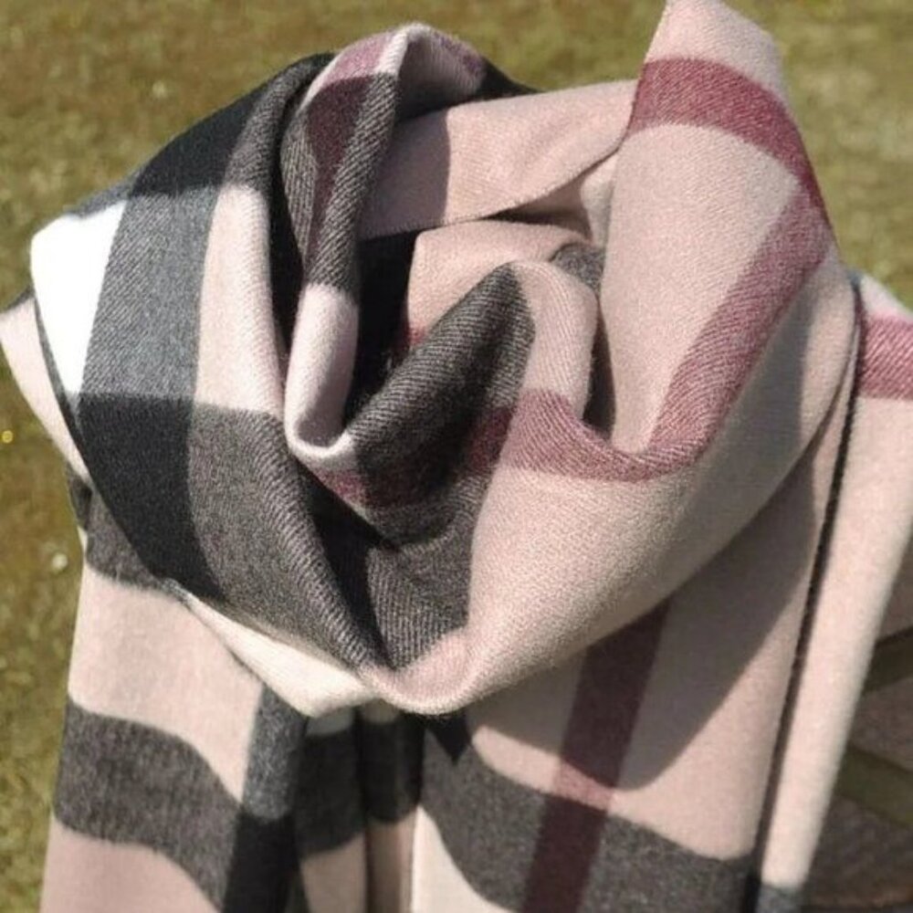 2/$30 New Cashmere Blend Plaid Shawl Fringe Ivory Red White Black